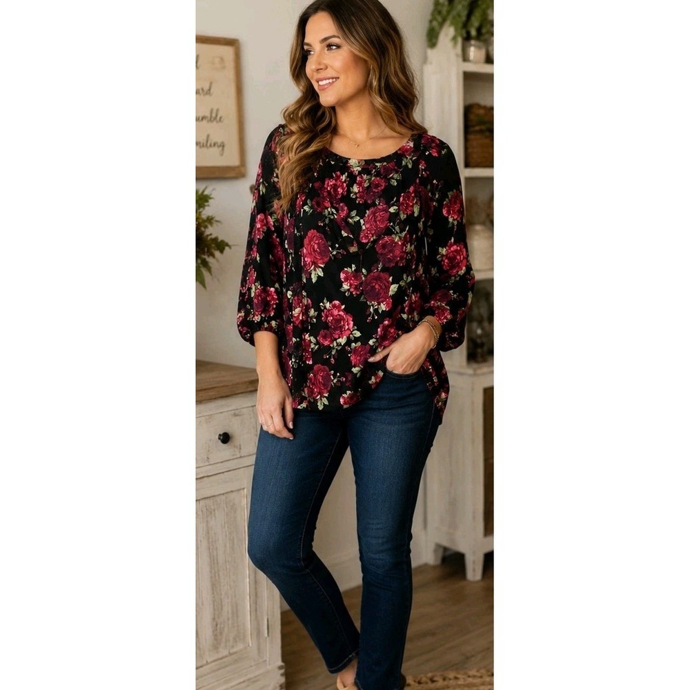 NWT Pioneer Woman Blouse Peasant Top Floral Flowers 2XL 20 Prairie Cottagecore